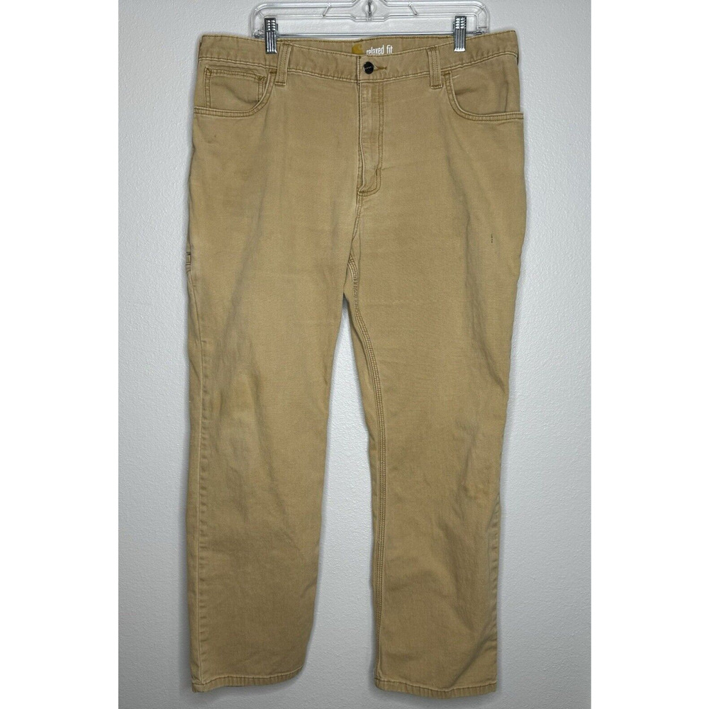 Carhartt Relaxed Fit Pants Size 38 x 30 Khaki Canvas 5 Pocket Workwear‎ Rancher